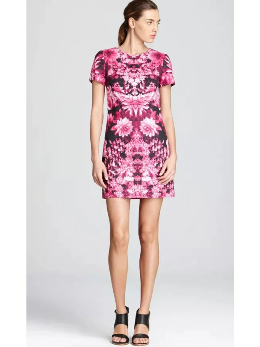 Michael Kors Pink Kew Garden Floral Print Shift Mini Dress Size 8 Summer Wedding